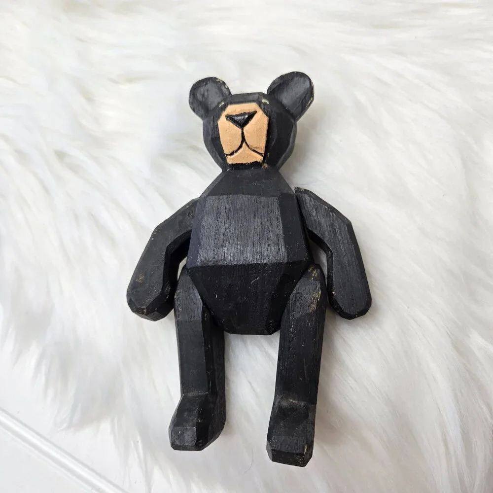 Carved Wood Teddy Black Bear 6” Legs and Arms Move Cabin Woods Poseable Sitting - Picture 2 of 10